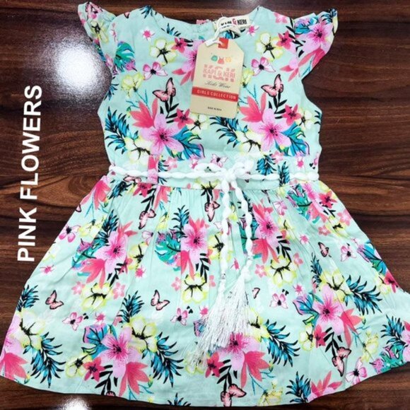 Beautiful PINK FLOWER Printed Woven Dresses with Tie, NWT, Sizes 2T to 6/7
